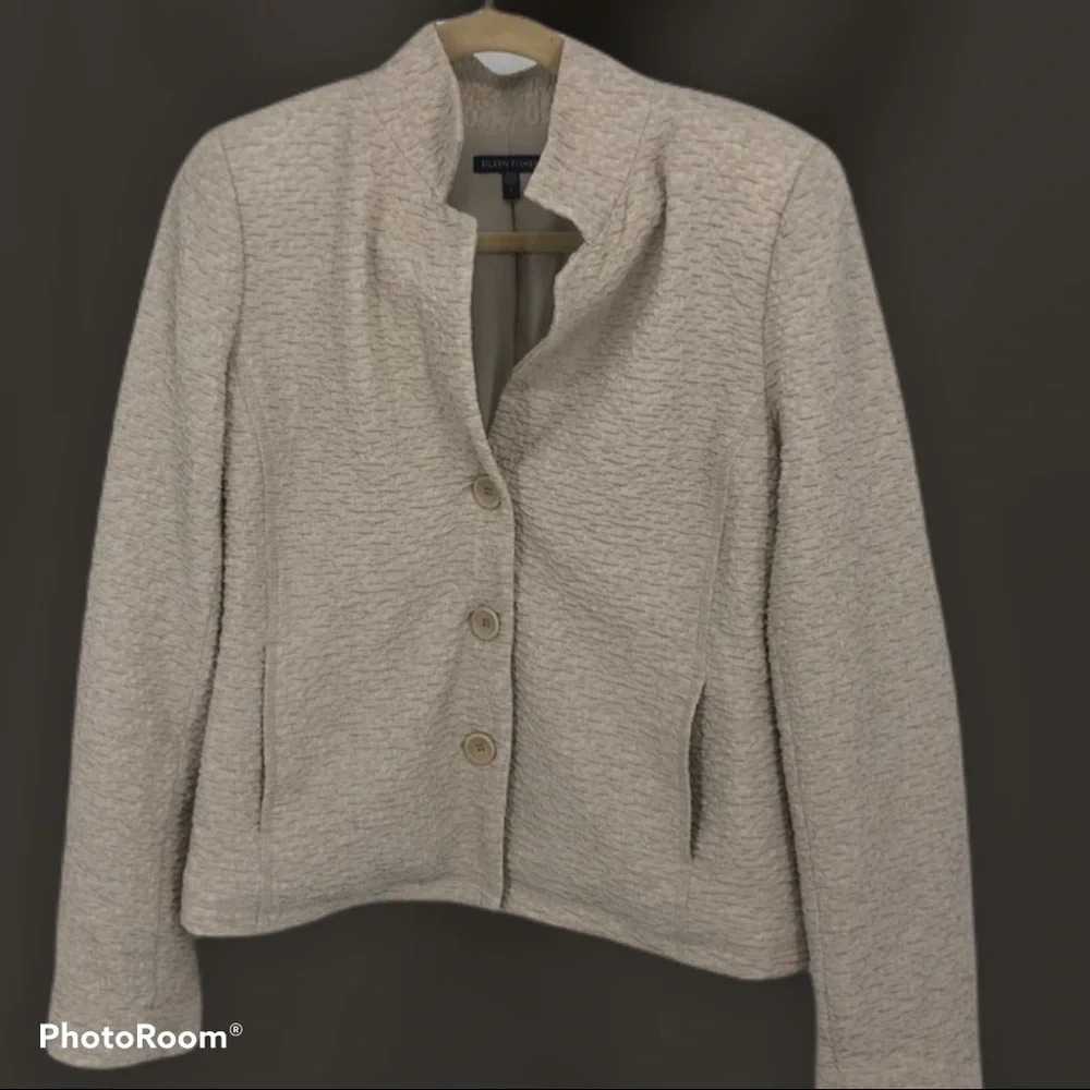 Eileen Fisher gorgeous texturized ivory stretch blazer basics staple S - Picture 2 of 7